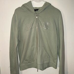 BCBG Rhinestone Logo Zip-Up Hoodie - Sage Green